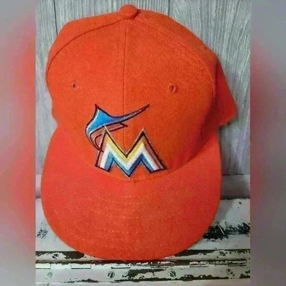 Miami Marlins New Era 59Fifty Orange Official On-Field Fitted Hat Cap Size 7 - Picture 1 of 5